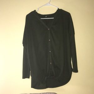 Green, button-down sweater